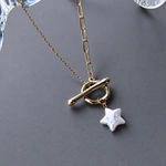 星パール ネックレス  星 ゴールド マンテルネックレス . シンプル ホワイトパール  .  サージカルステンレス 316L  アレルギー対応  ❮ ゴールド ❯