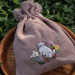 オコジョ×高山植物　刺繍巾着