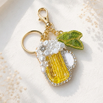 ビーズ刺繍　夏のビール＆枝豆　バッグチャーム【受注製作品】