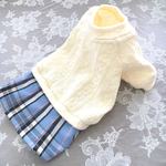 ☆オーダー:アラン編み風セーター&スカート(タータンチェック　ブルー系)