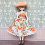 NO.483 22㎝ドール服 花柄のワンピース＆小物セット