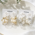 ★シルバー★金アレ対応★シェル調フラワー×ガラスmixジャラジャラパール𓐍ピアス/イヤリング　シルバー