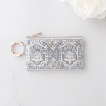新作限定5点＊透け感夏色＊カラビナ付きポーチ｜パウダーブルー×花刺繍｜【霞をまとう涼やかさ】インド刺繍リボン ミニポーチ カラビナ付き キーケース 小物入れ 目薬ケース プレゼント
