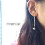 一粒ガラスパールのゆらゆらチェーンピアス*イヤリング*樹脂ノンホールピアス*