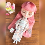 浴衣・巾着・うちわセット ◾︎さくらんぼ柄(ピンク)　リカちゃん ブライス 22cmドール