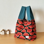 ＊大きめ エコバッグ＊ 布エコバッグ コンビニエコバッグ＊【マチ18㎝】 🍉 すいか スイカ ブラック