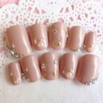 再販6♡RUNA♪パーティベージュビジューネイルチップ
