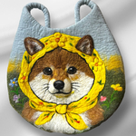 【一点物】　黄色い頭巾　柴犬　羊毛フェルトバッグ　立体動物バッグ　/ Artisan Vivida