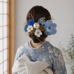 印象的な青の大人渋い髪飾り　～卒業式の袴に～