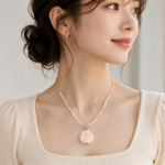 SV コンクシェル薔薇ペンダントトップ 淡水パール・ホワイトトパーズネックレス 45cm(アジャスター5cm含む) （k2318）