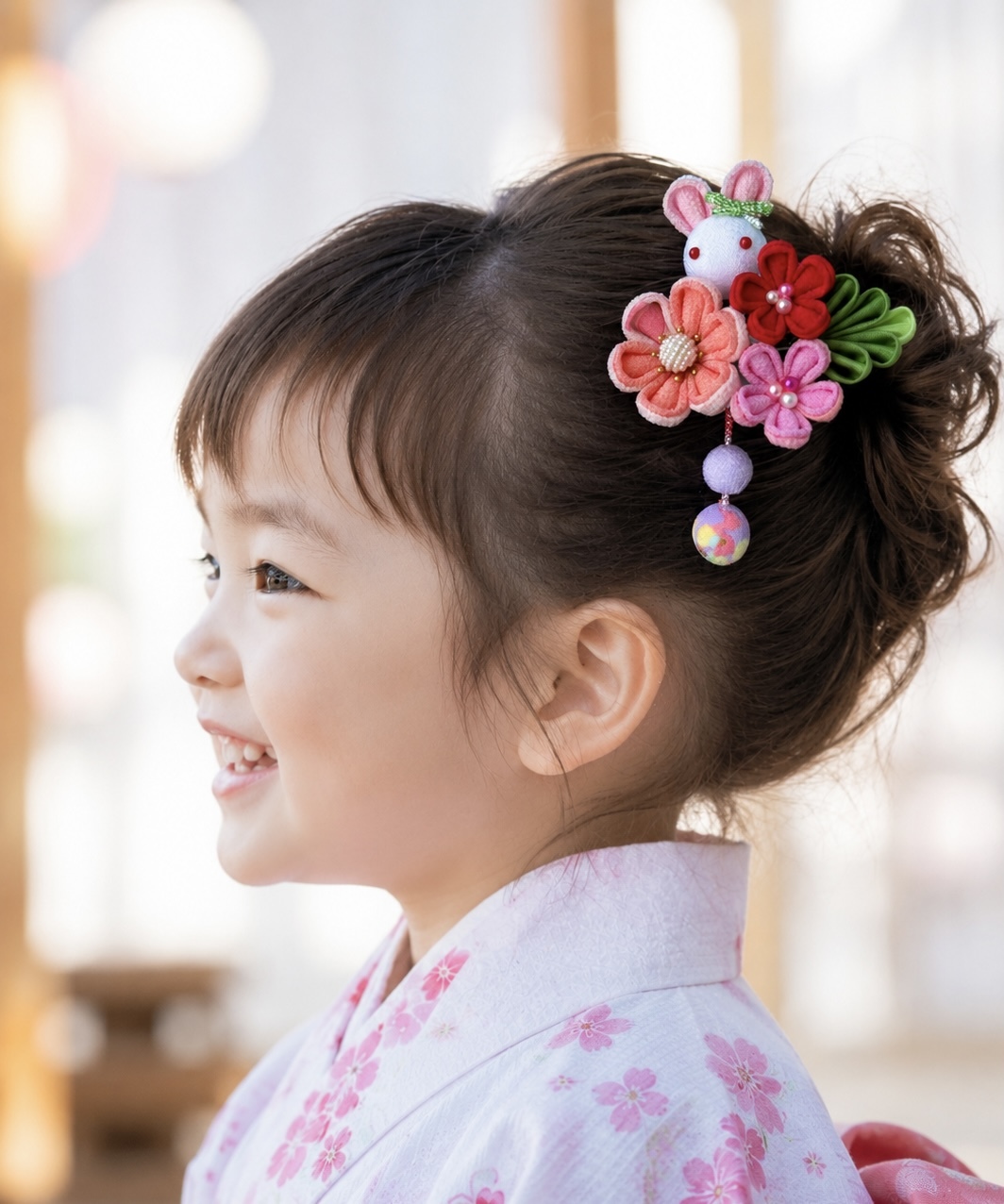つまみ細工 うさぎの髪飾り クリップ 浴衣・七五三・お祭り - Little