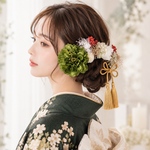古典柄に似合う❤︎グリーンシャービーな髪飾り 袴　卒業式　振袖　成人式　ヘアドレス　ヘアパーツ　プリザーブドフラワー　ドライフラワーフラワー
