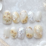 new♡ひまわりブーケとかき氷の夏ネイル🌼🍧🫧　　ブライダル　結婚式　ウェディング　向日葵　フラワー　イエロー　推し活　シェル　氷ネイル　海　うるうる