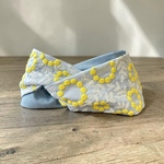 クロスヘアバンド☁︎ボタニカル刺繍☁︎ライトグレー