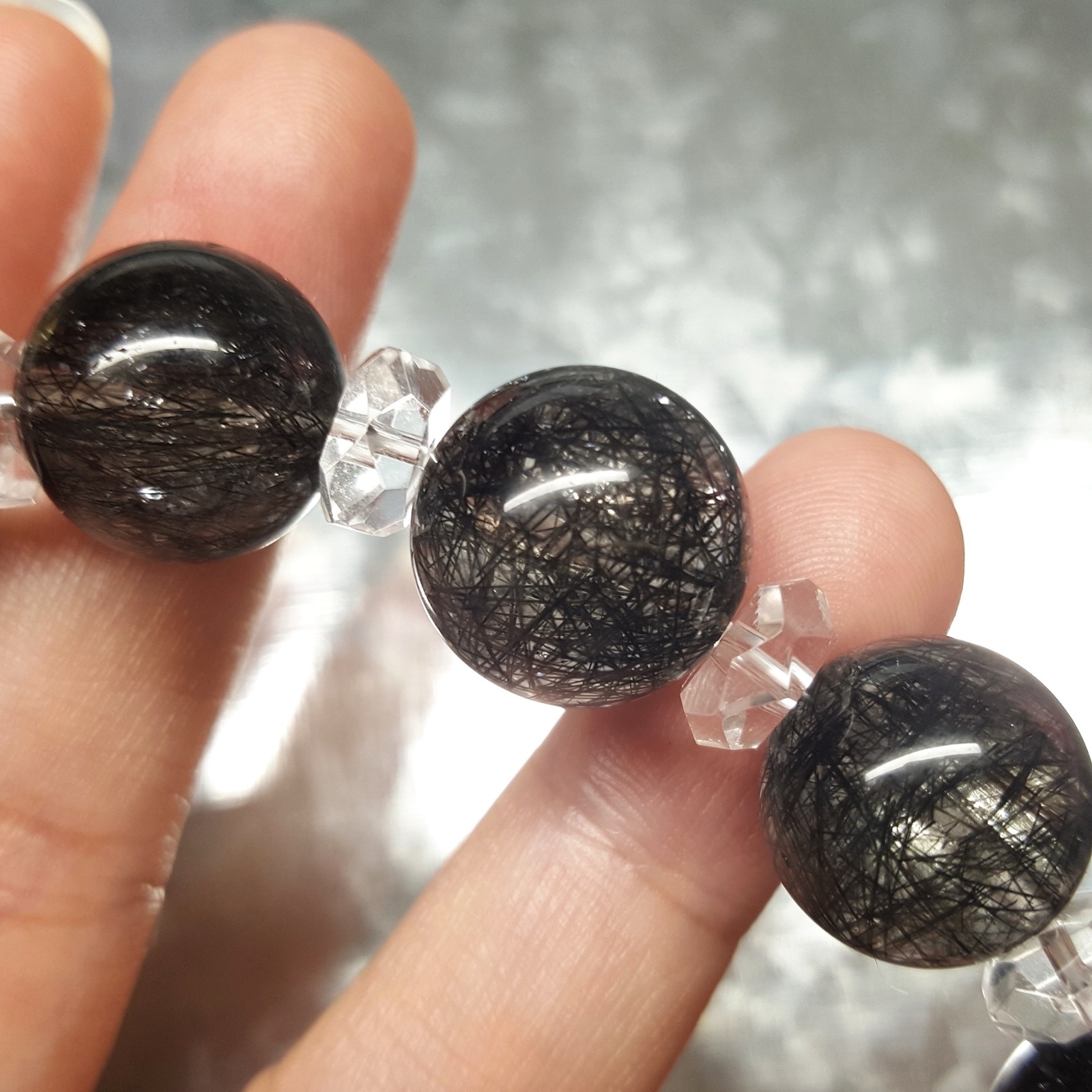 限定1点】家宝級の希少品質／大玉ブラックルチルクォーツ約14mm 天然石