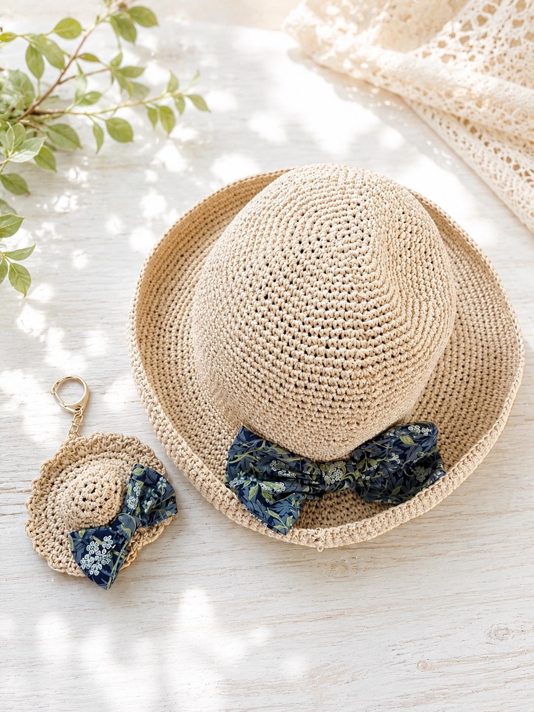 麦わら帽子とキーホルダーのお揃いセット - fufufu_handmade_shop
