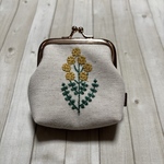 【ミモザ刺繍】がま口ポーチ M
