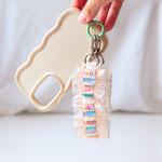 手刺繍【スマホストラップ：ピンク×ブルー】ハンドストラップ　淡いカラー　優しい色合い　ストラップ