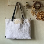 3WAY antique homespunlinen*大きなトートバッグ*お守りバッグ*アンティークリネン*ホームスパンリネン*モノトーン＊シープレザー