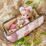 リバティプリントとレースの1/12ドールポーチ（スモークピンク）