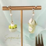 【再販】ひんやりソフトメロン🍈のアクセサリー💗　ピアス/イヤリング＊ノンホール樹脂　フェイクスイーツ　食べ物モチーフ　揺れるミニチュア　ミニチュアアクセサリー
