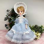 マキシドレス、帽子（水色ストライプ）初代リカちゃん用