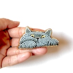 再販♡【ビーズ刺繍】落ちるもんか　ブローチ　ブリティッシュショートヘア　