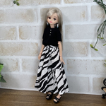 NO,657リカちゃん服  ゼブラ　ティアードスカート　ブラック　カットソー　大人オシャレコーデ　リアルクローズ