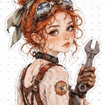 オリジナルステッカー　ヴィクトリア　スチームパンクガール　ヴィンテージ風　5種類5枚セット