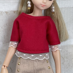 NO,660リカちゃん服 　【単品】 チェリーレッド　レースオシャレカットソー　リアルクローズ