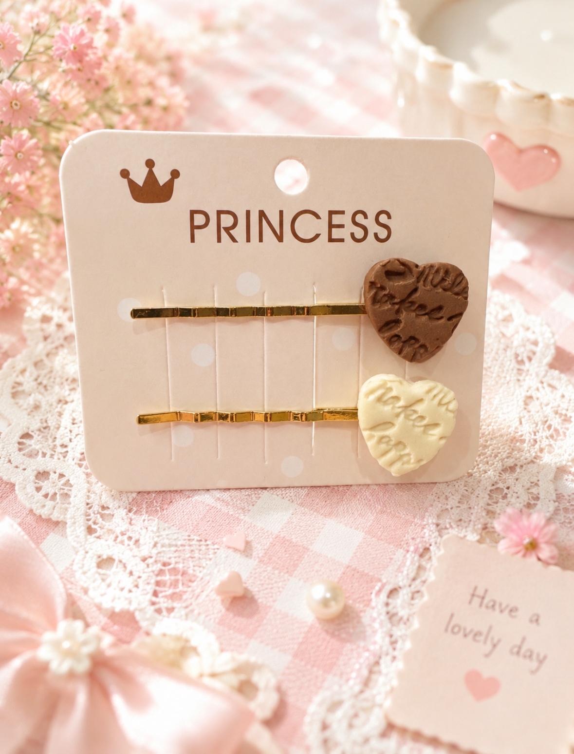 212】リバティプリント ハンドメイド ヘアピン ねこ ハート 2個セット