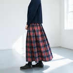上質起毛シャギーチェックスカート　ネイビーレッド