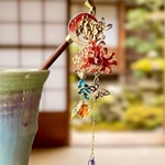 九尾狐と紅彼岸花の鬼灯煙管かんざし 幻想和風アクセサリー