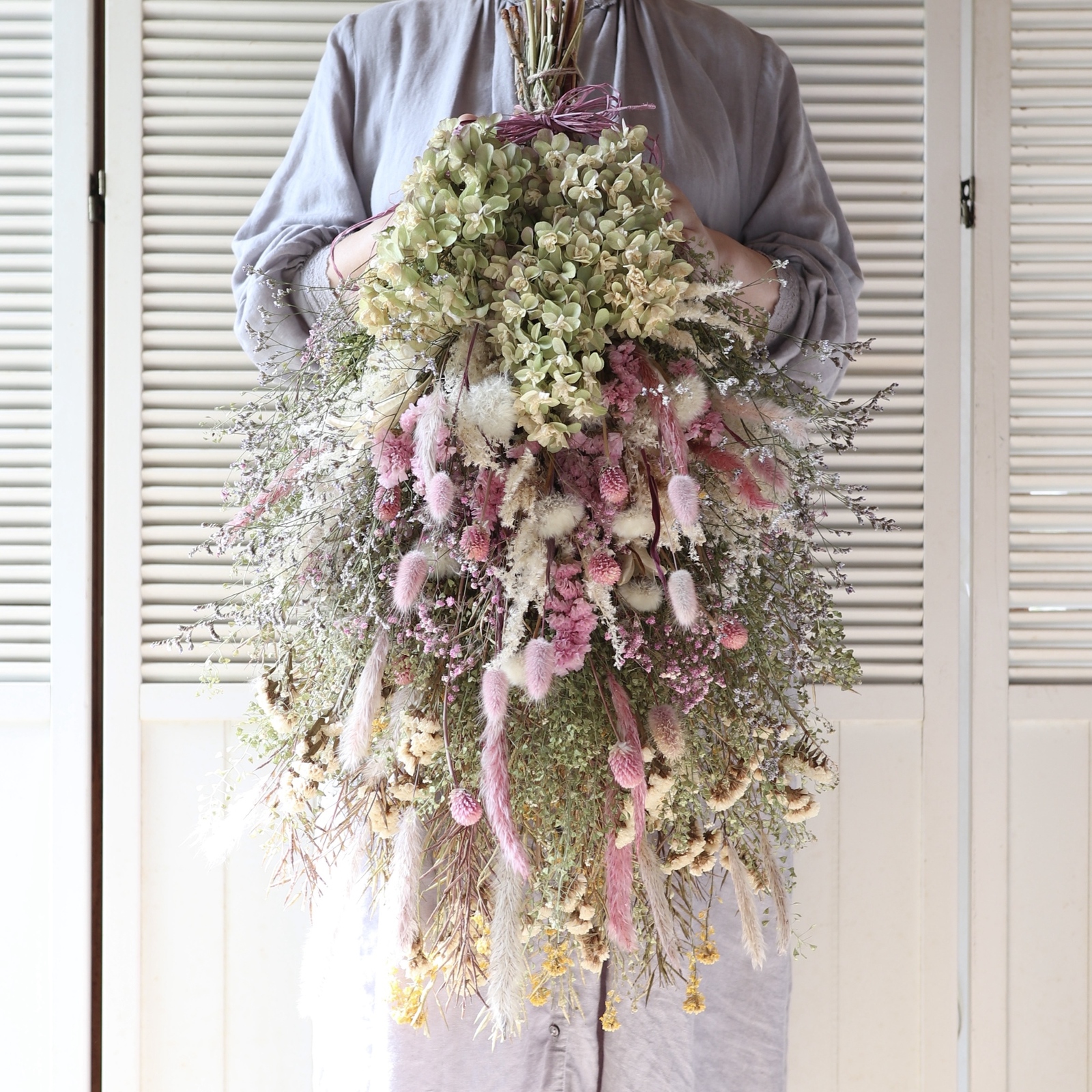(75cm) ＊特大＊紫陽花と千日紅のふわふわのお花畑スワッグ/ピンクホワイトグリーン/ドライフラワー/夏/サマー/開店祝い/店舗装飾/誕生日プレゼント/花束 5,904円