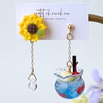 ひまわりと金魚鉢ソーダのピアス／イヤリング❁ミニチュア 