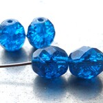 FP＆ヒビ加工　深青　チェコビーズCzech Glass Beads4個