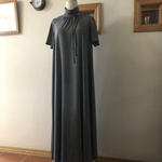 イタリア製サマーウール（グレー）で作ったハイネック半袖フレアマキシワンピース