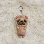 羊毛フェルト パグ キーホルダー ブタ｜pug keychain