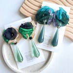【左】🖤💚🤎3色シフォンフラワーピアス