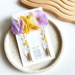 💛💜🤍3色シフォンフラワーピアス