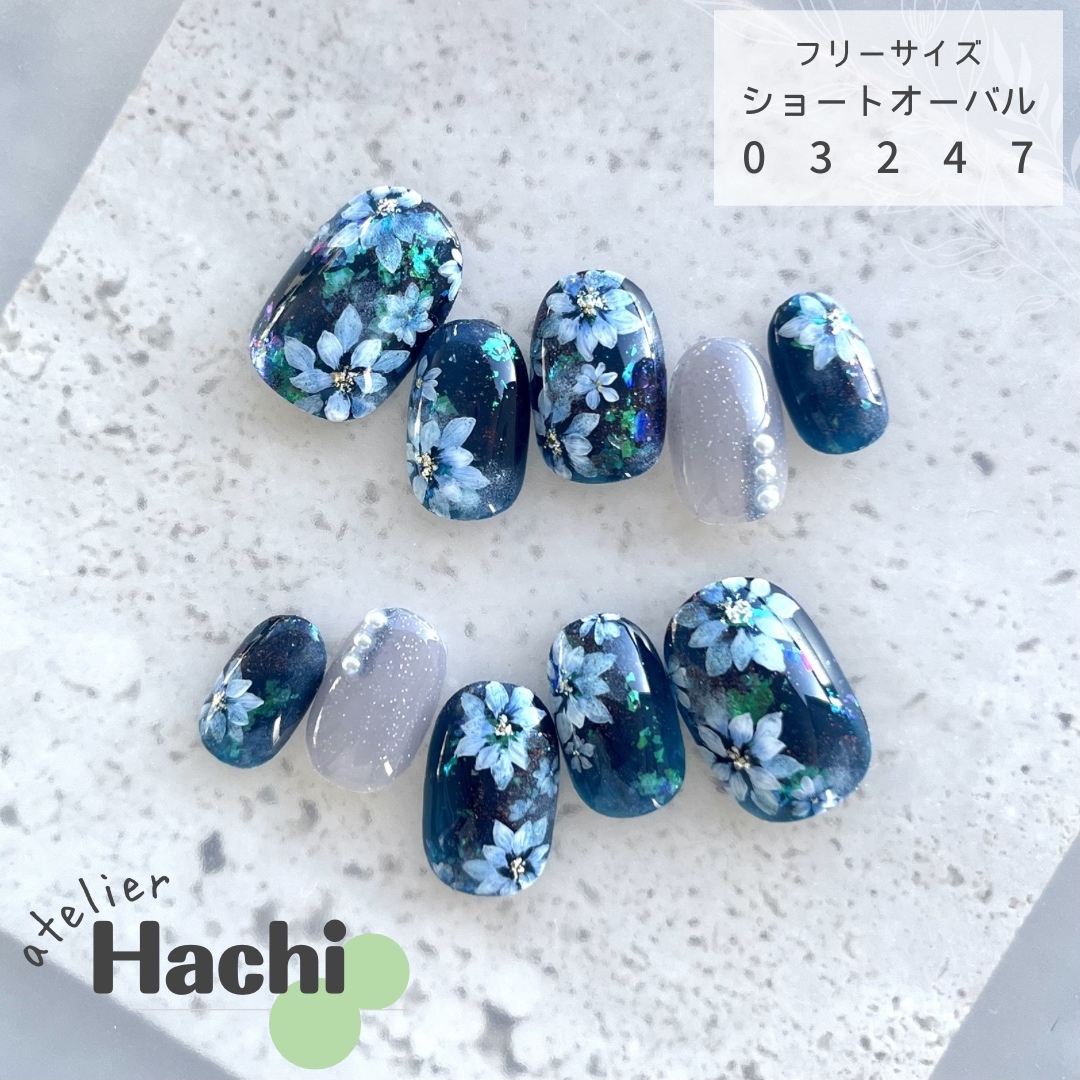24時間以内発送】フリーサイズ 深青幻想フラワー - atelier Hachi