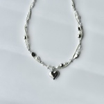 ネックレス　ビーズ　アクセサリー　シルバー　パール　クリア　ねじれ　2連　ハート　チョーカー　金アレ対応　マンテル　ステンレス