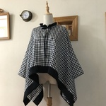 ベルギーLibeco社チェックリネンで作ったギャザーフリル襟リボンケープ