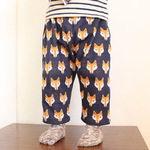 josse"キツネ総柄クロップドパンツ 9分丈 ジャガード生地【受注製作  80、90、100サイズ】 ネイビー