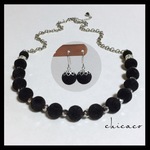 ★限定作品 ブラックフロッキーパールのネックレス＆ピアス／イヤリングＳＥＴ