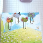 【4個セット】カラフルにゃんこのゼムクリップ① / プラバン 猫の文房具