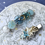 ［夏限定］淡色月夜バレッタ・流れ星のヘアクリップセット（ブルー）