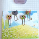 【4個セット】カラフルにゃんこのゼムクリップ⑤ / プラバン 猫の文房具