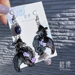 和風・美麗金魚/黒に桜/ピアス/ノンホールピアス/着物