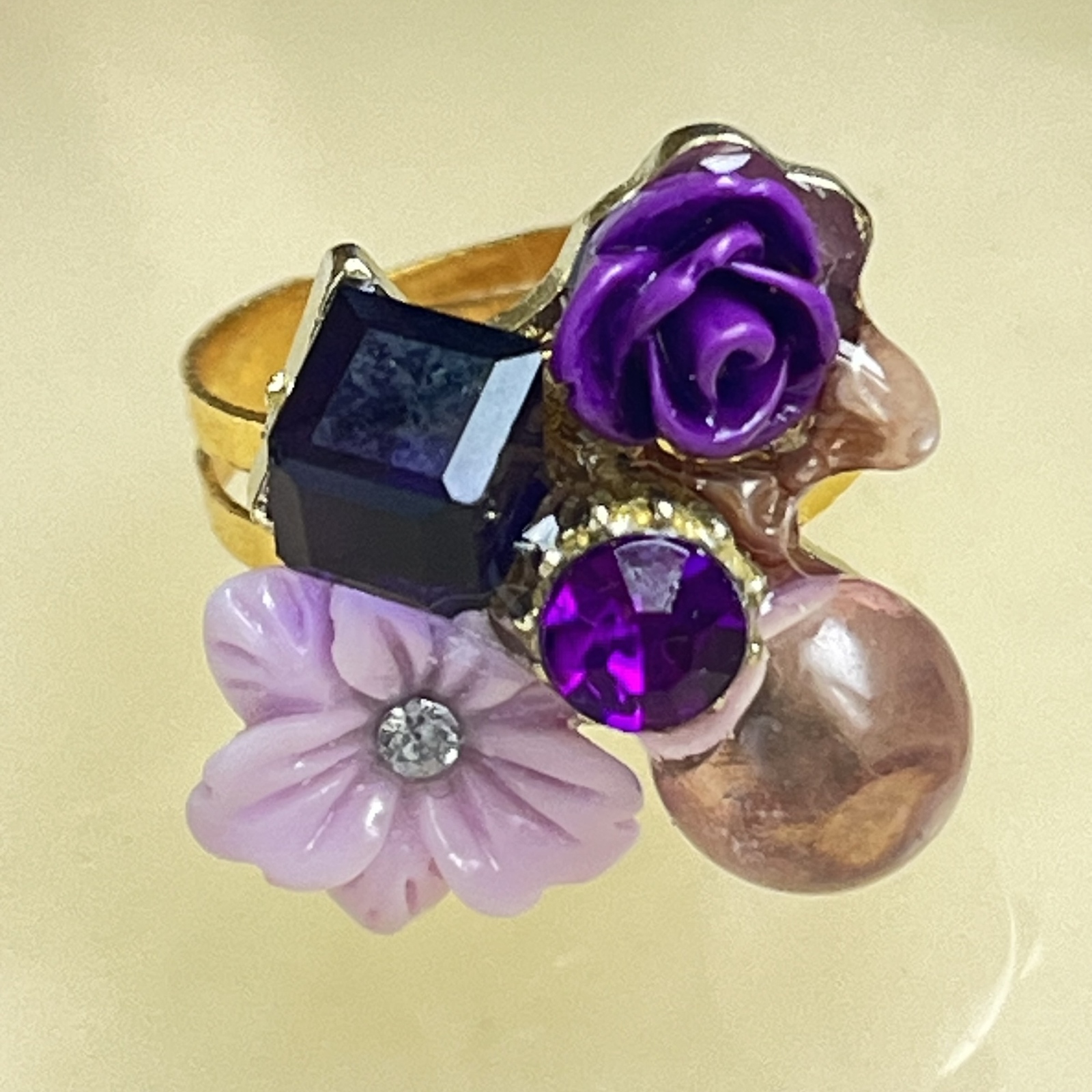 手鏡型ドライフラワーのネックレス レジン パープル シルバー